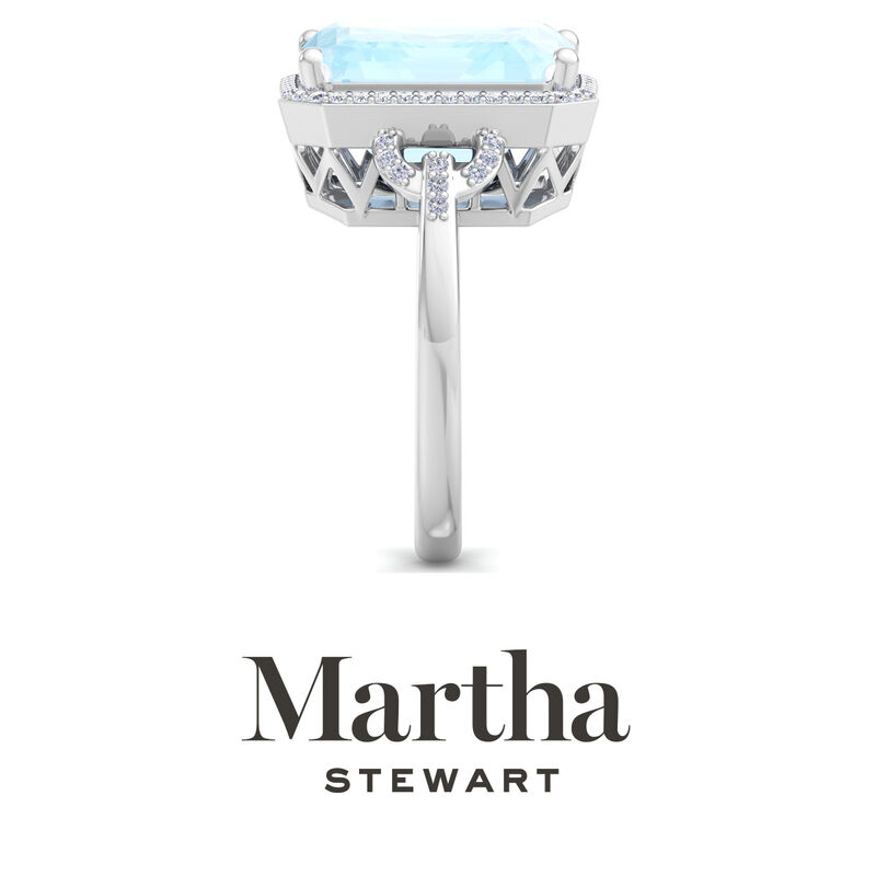 Martha Stewart Emerald Cut Aquamarine and Lab Grown Diamond Halo Ring in Sterling Silver image number null